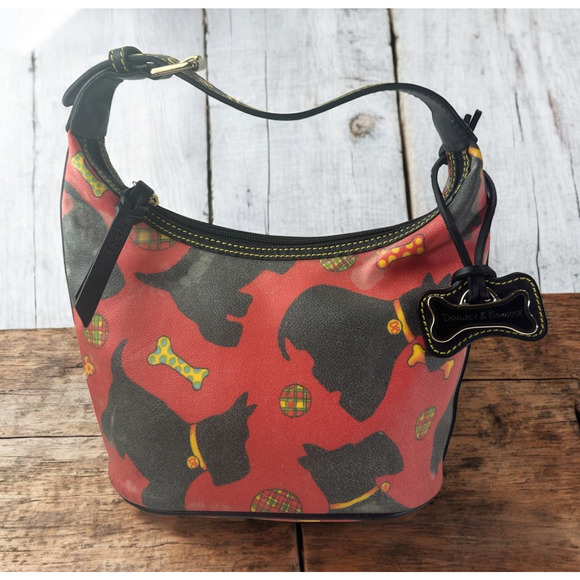 Dooney & Bourke Handbags - Dooney & Bourke Distressed Red Scottie Dog Bucket Handbag Purse Bone Bag Charm